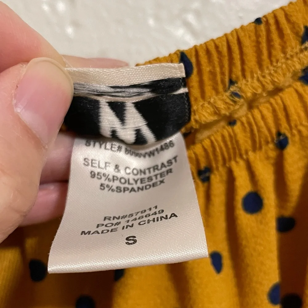 Wrapper Mustard Polka Dot Midi Dress with Navy Accent - Picture 9 of 11